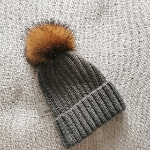 Accessories - Winter Knitted Beanie Hat with Faux Fur Pom